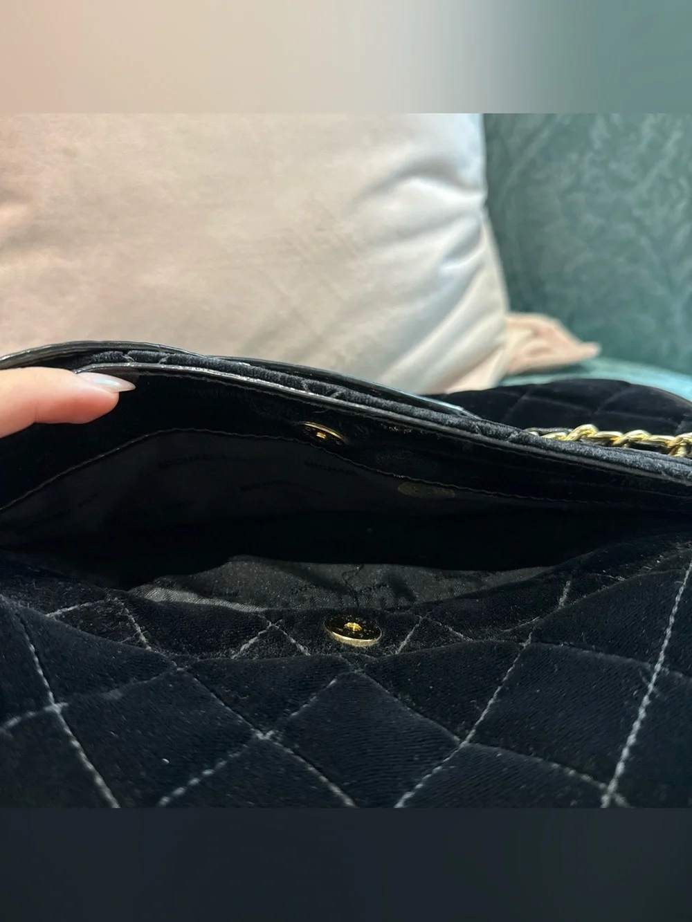 Michael Kors Black Velvet Quilted Bag with Gold Hardware
